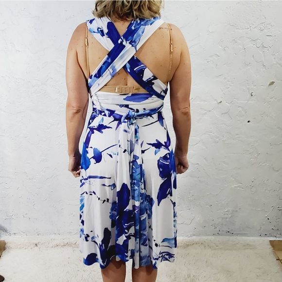 Dessy Collection Vivian Diamond Floral wrap convertible dress white blue size Xs - Picture 13 of 15